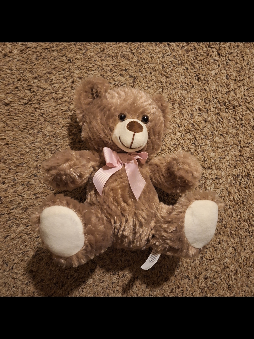 burton + BURTON Brown Wavy Fur Plush Teddy Bear Pink Bow 10"